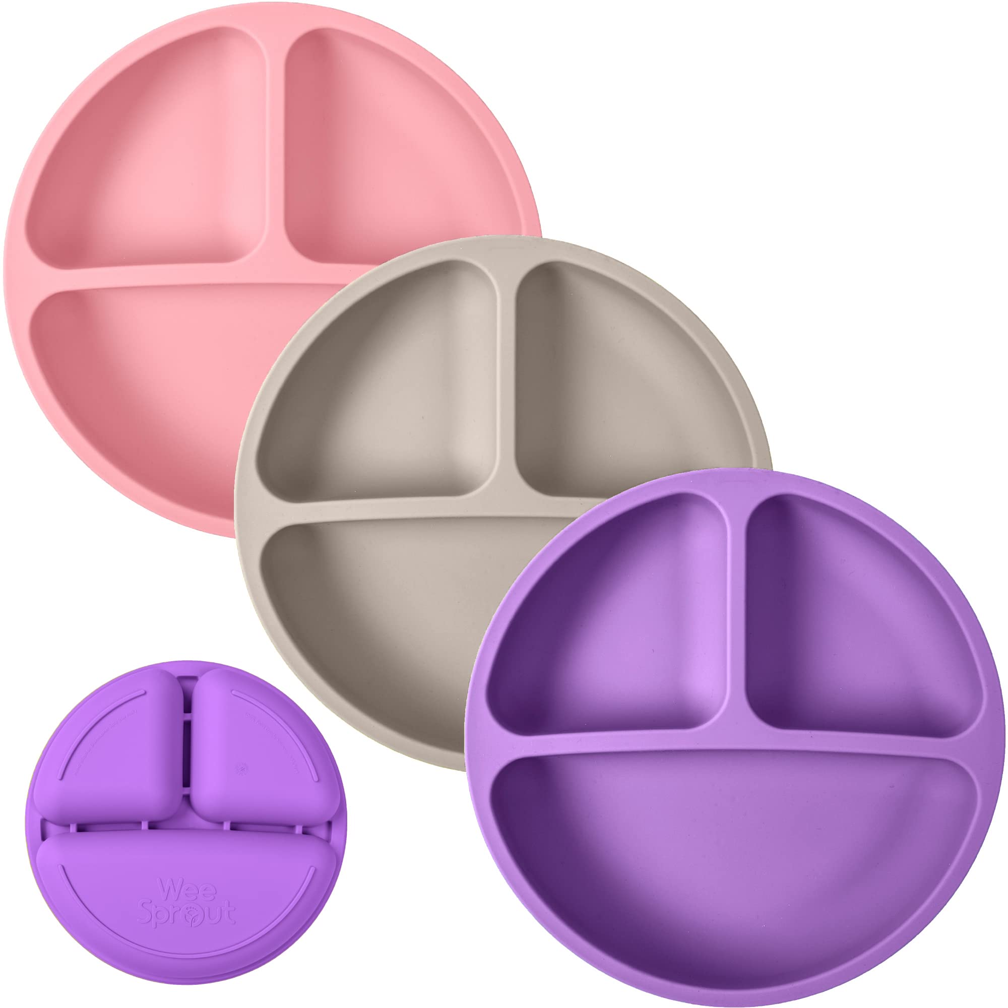WeeSprout silicone plates 3-pack with divided design for independent self-feeding