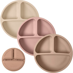 WeeSprout silicone plates 3-pack with divided design for easy portioning and self-feeding.