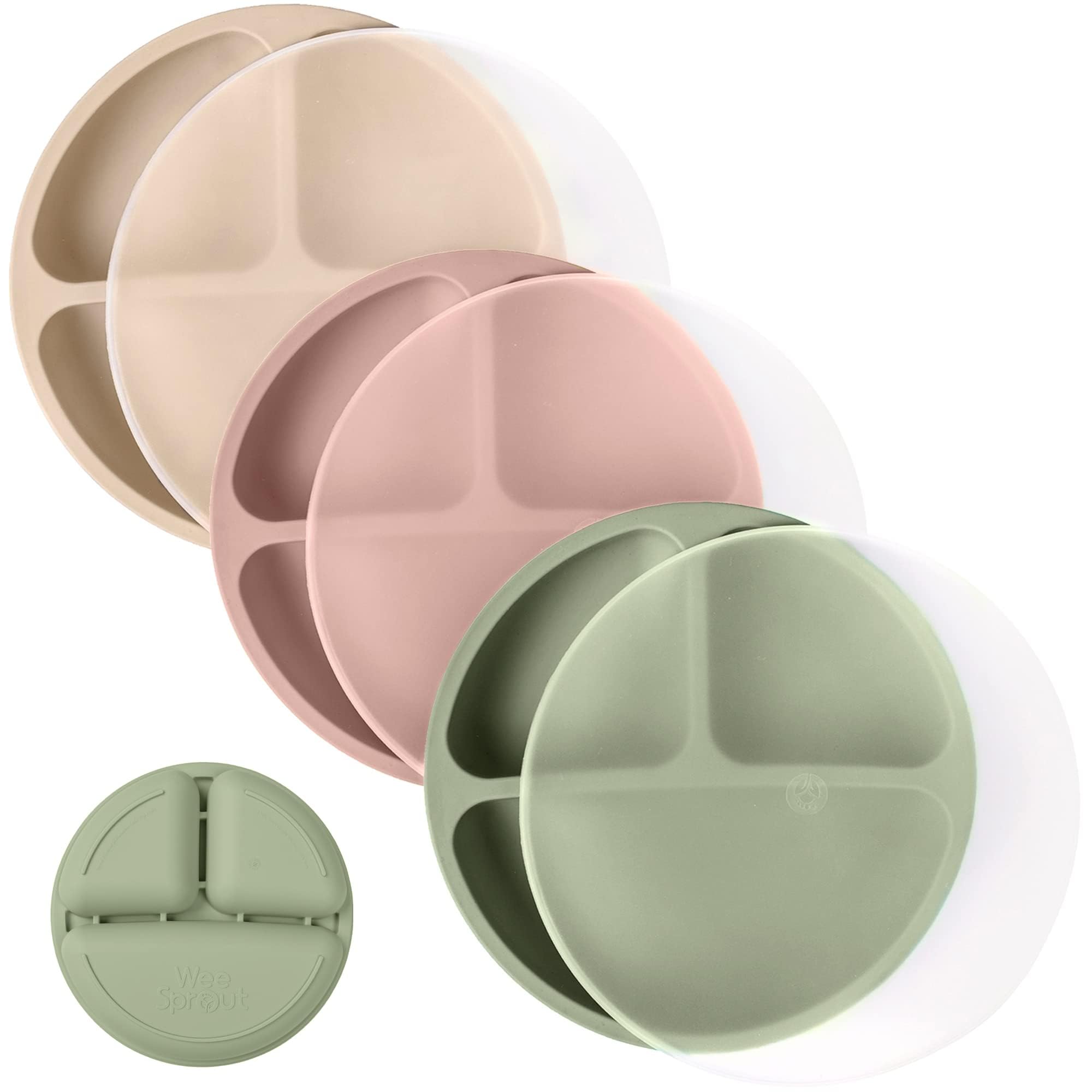 WeeSprout silicone plates 3-pack in bright colors ideal for self-feeding and mess reduction
