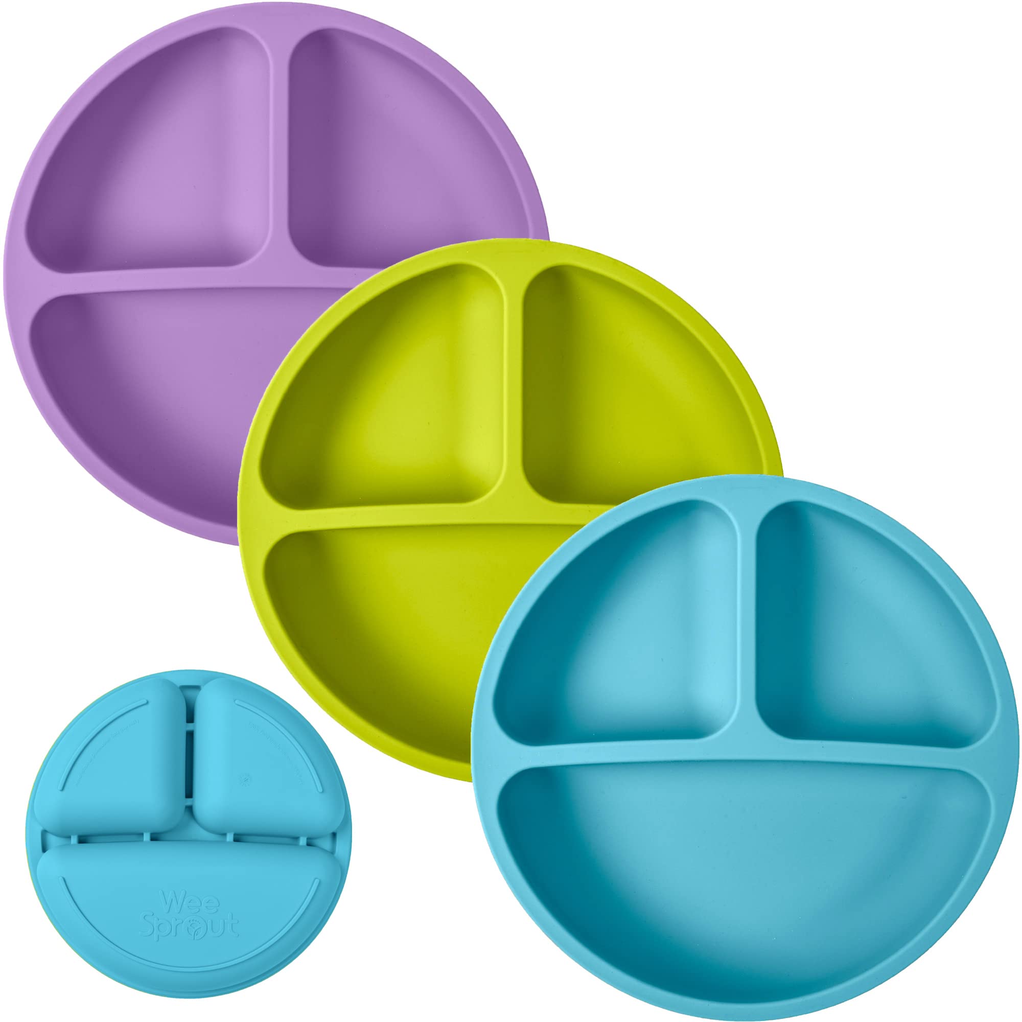 WeeSprout silicone plates 3-pack offer durable self-feeding solution for toddlers.