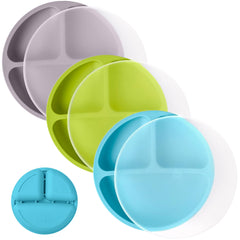 WeeSprout silicone plates 3-pack for toddler self-feeding and mess-free meals.