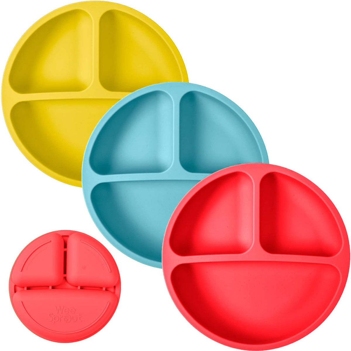 WeeSprout silicone plates with divided design support easy self-feeding and portion control.