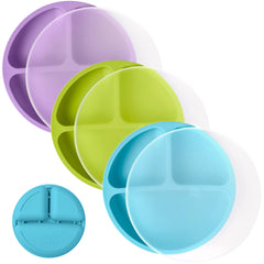 WeeSprout silicone plates with lids 3-pack for durable self-feeding meals.