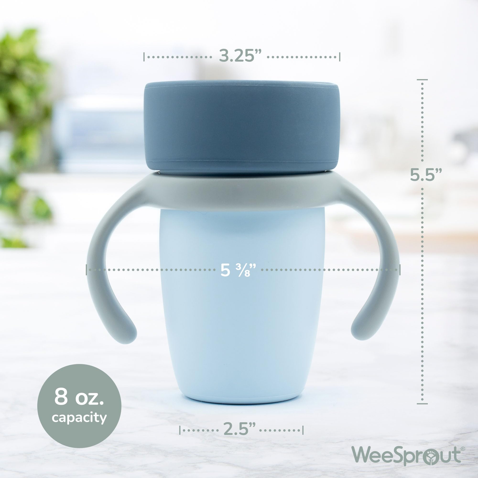 WeeSprout silicone sippy cup with 360 edge encourages sipping from any side.