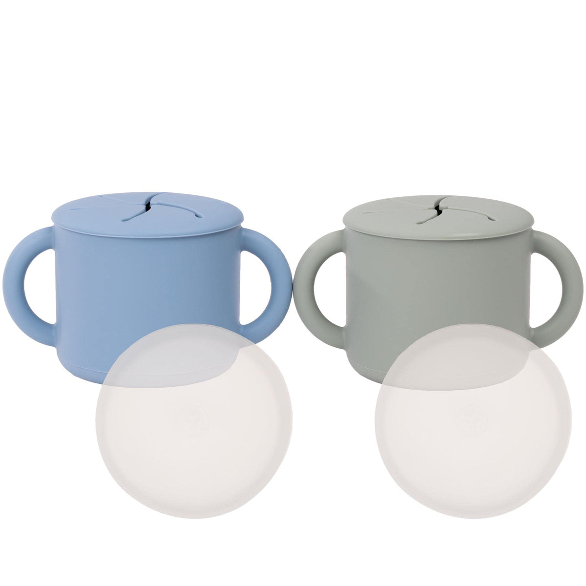 WeeSprout snack cups with dual handles improve grip for toddlers.