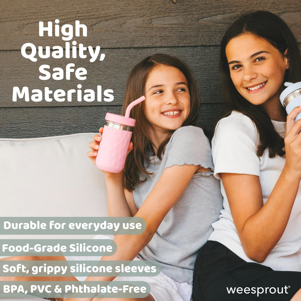 WeeSprout spill-resistant transition cup with sturdy lids and gaskets.