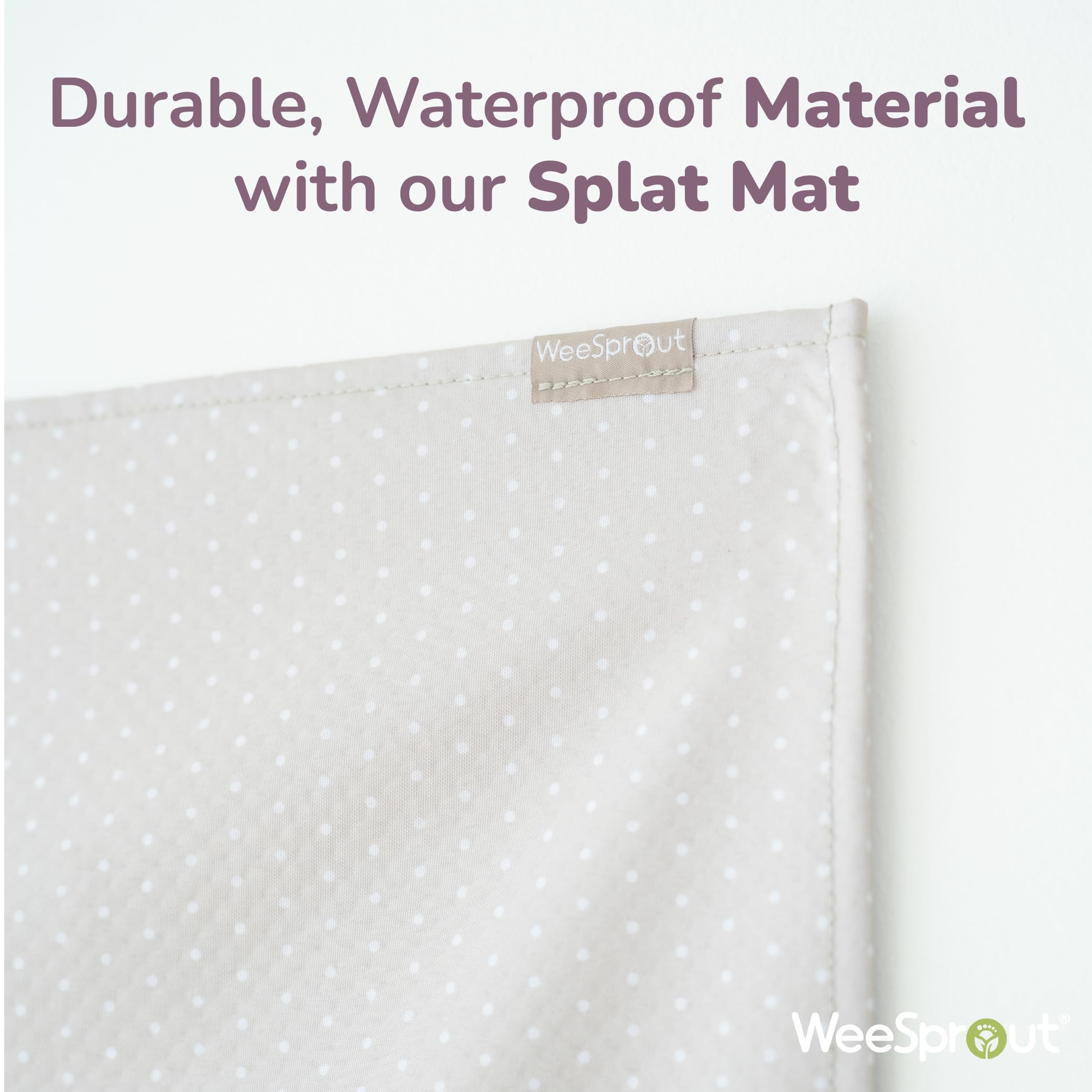 WeeSprout splat mat covers highchair area during meals.