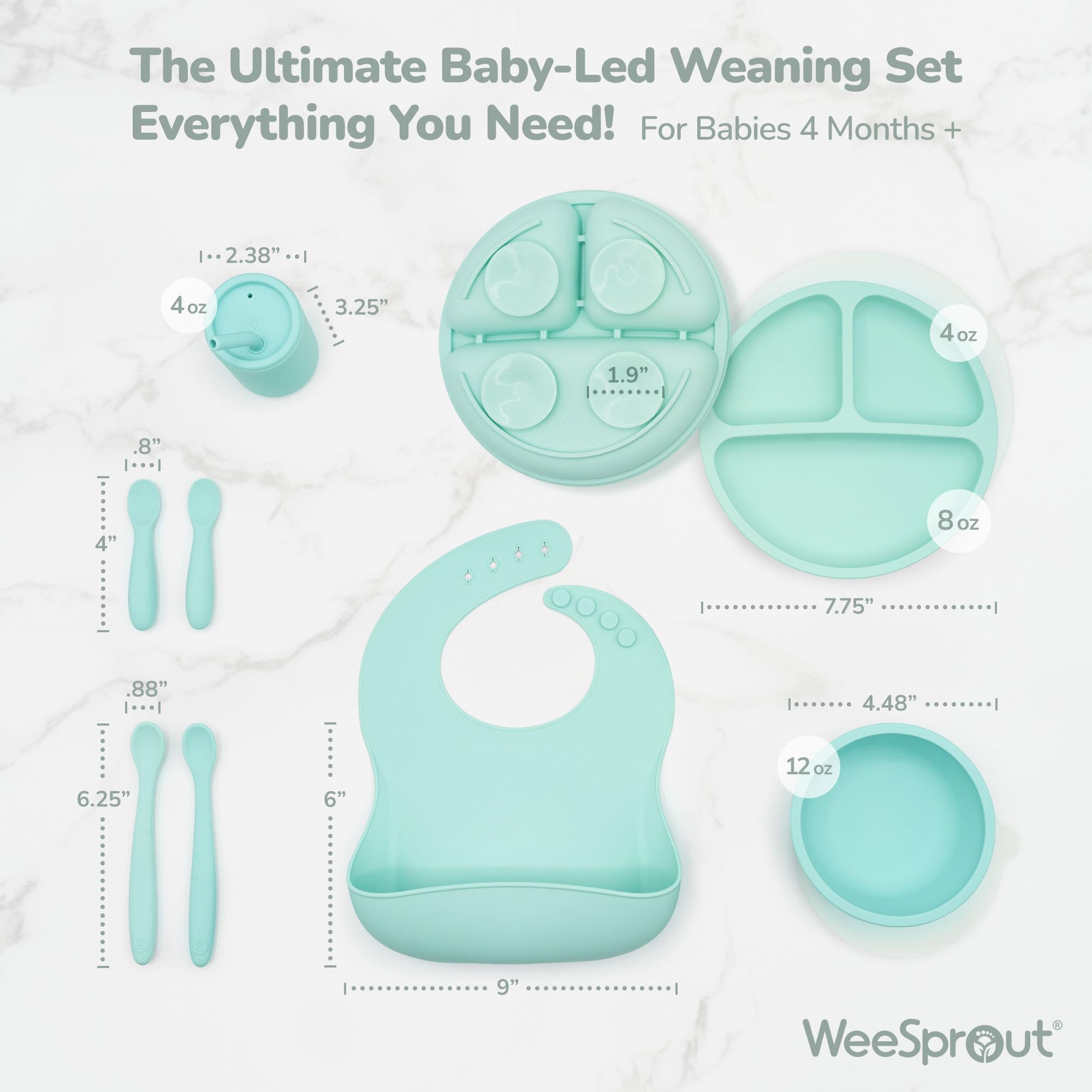 WeeSprout suction plate with lid keeps food in place for easier self-feeding.