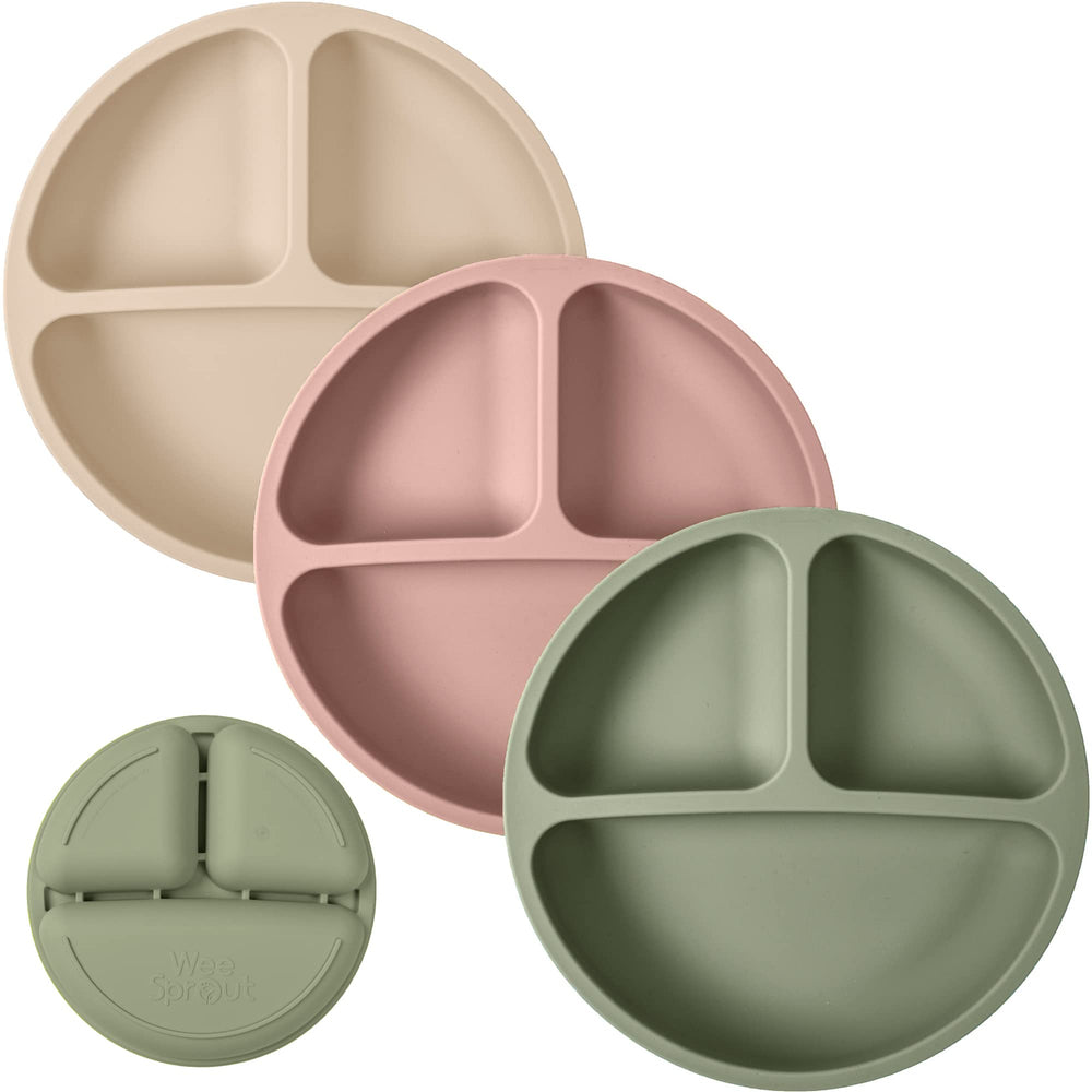 WeeSprout three-pack silicone plates are durable and ideal for self-feeding.
