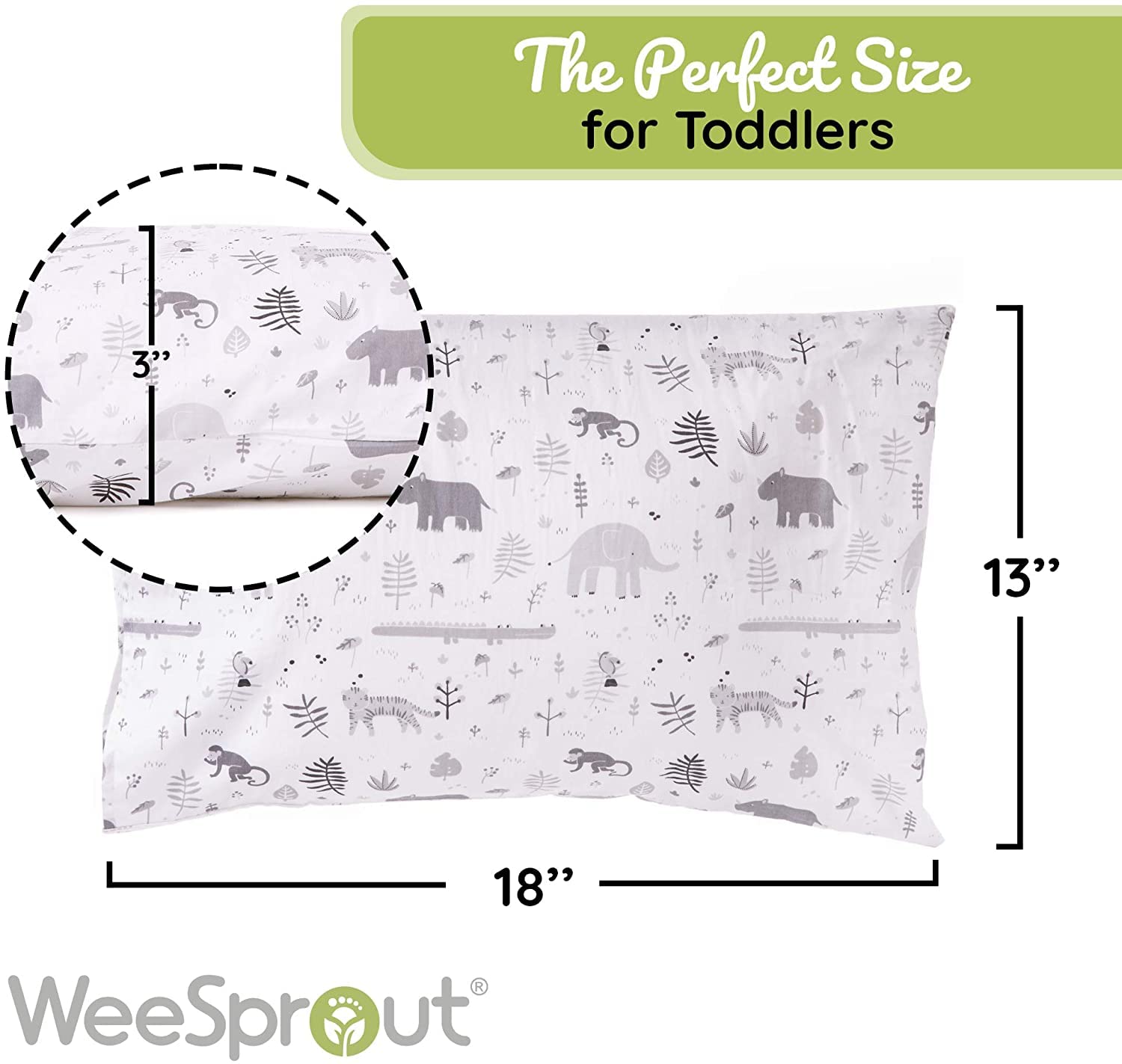 WeeSprout toddler pillow 13x18 size demonstrates ideal low-profile support.
