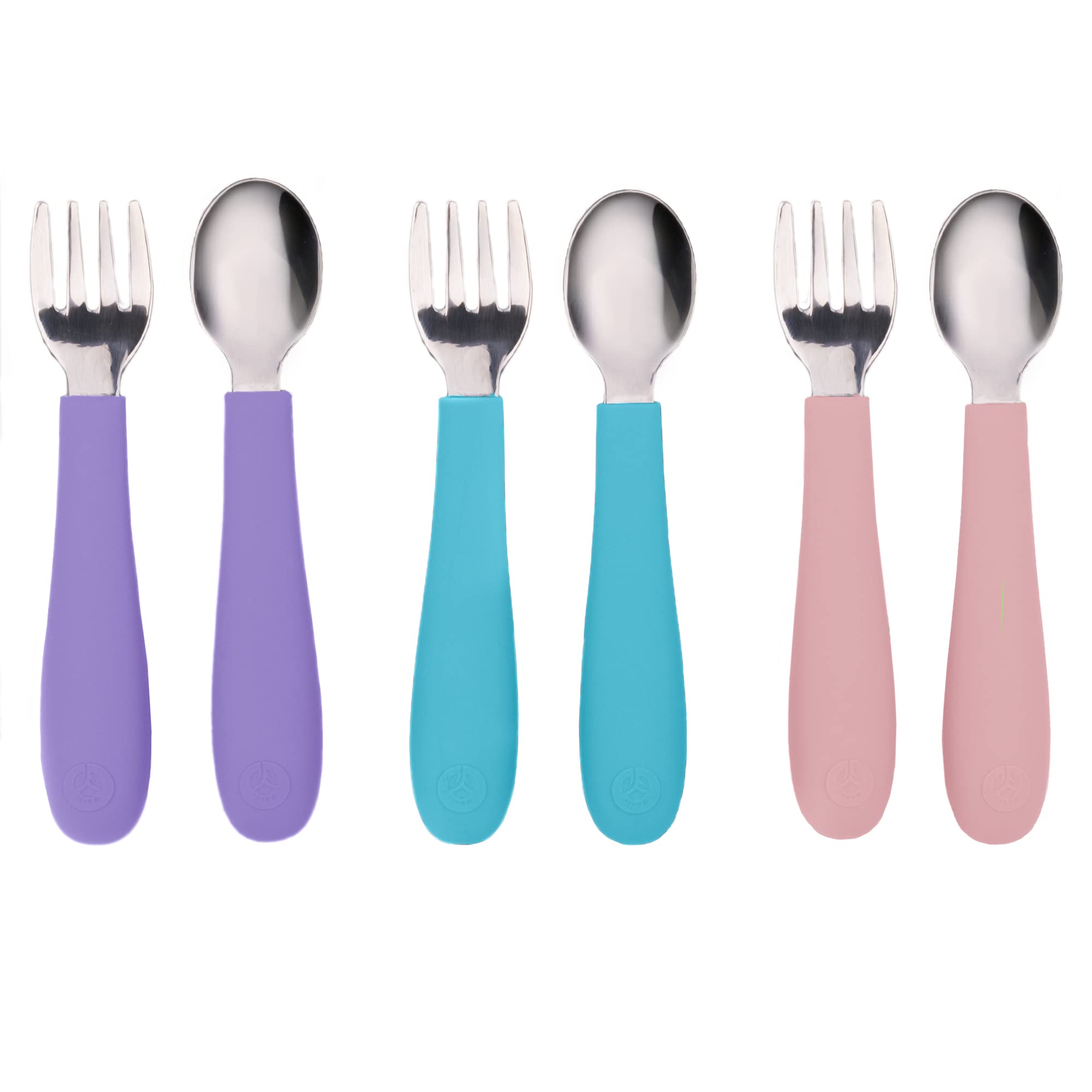 WeeSprout toddler utensils six-piece set for independent self-feeding.