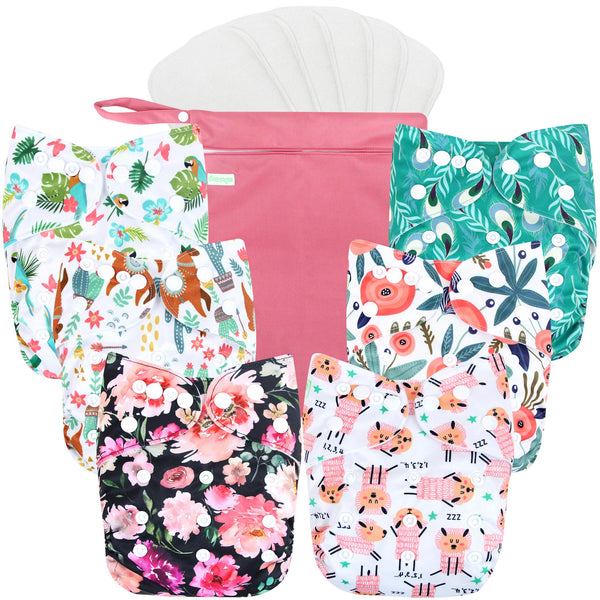 Wegreeco flower-pattern cloth diapers, soft and adjustable, ideal for newborns and toddlers.
