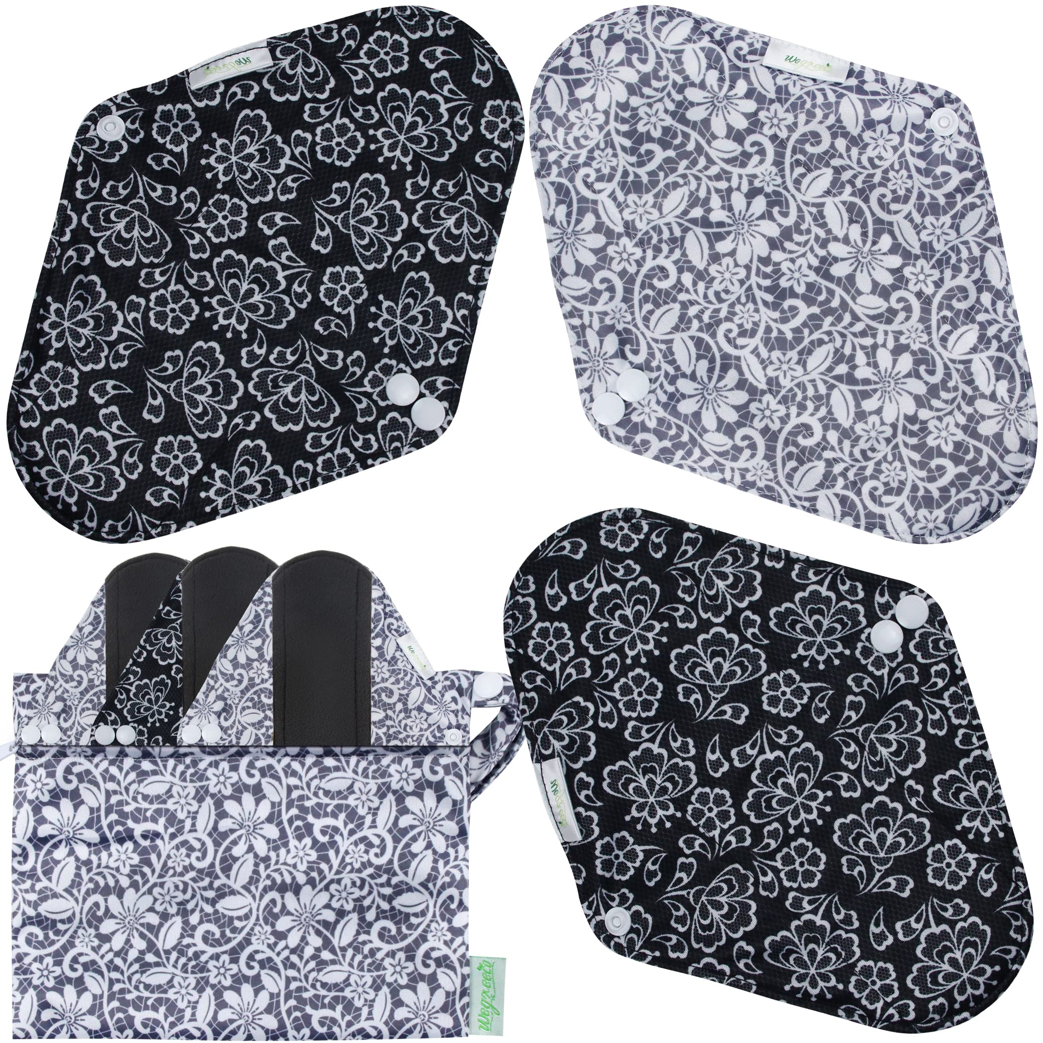 Wegreeco reusable pads front view in black for eco friendly period care