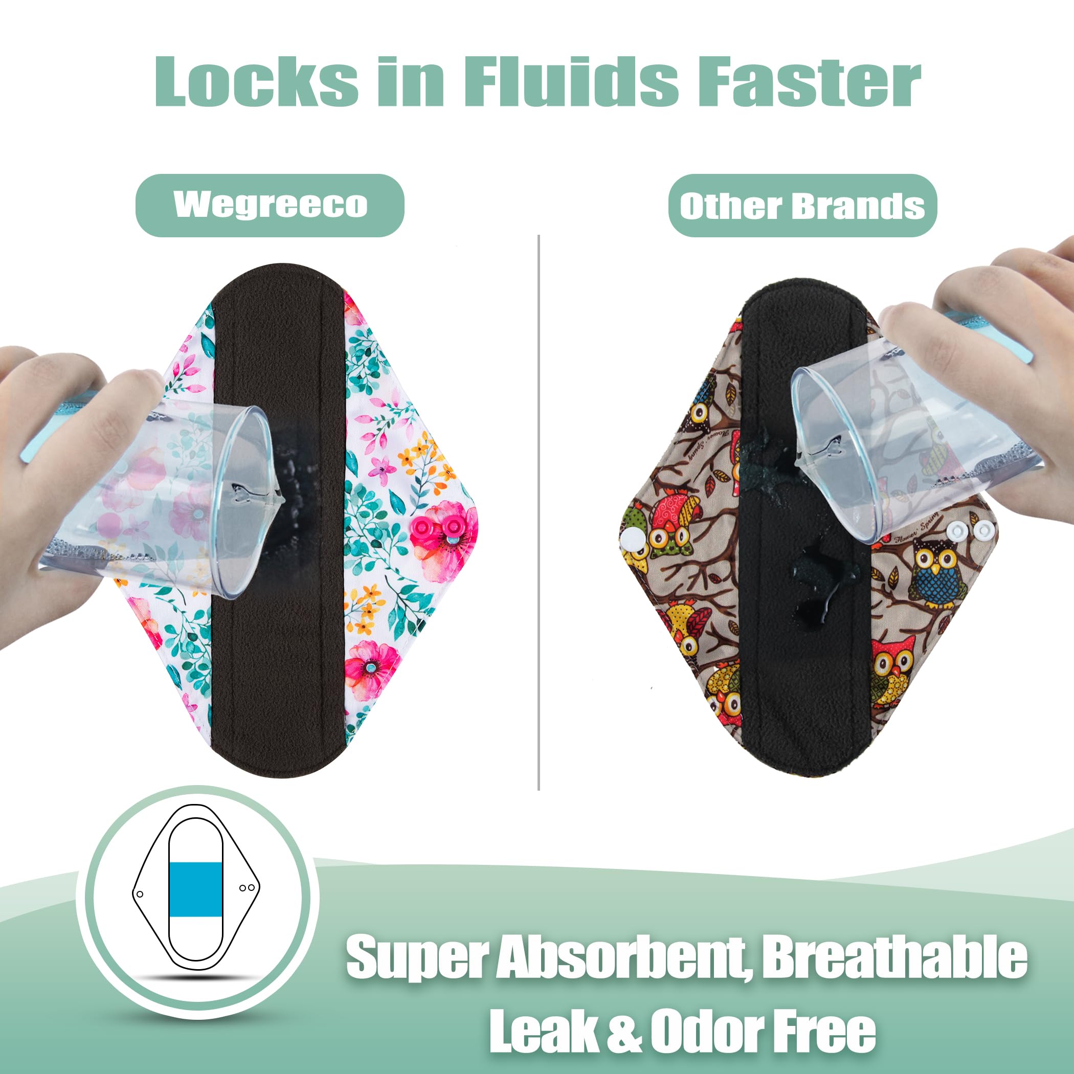 Wegreeco 6-pack reusable pads for eco-friendly period care.