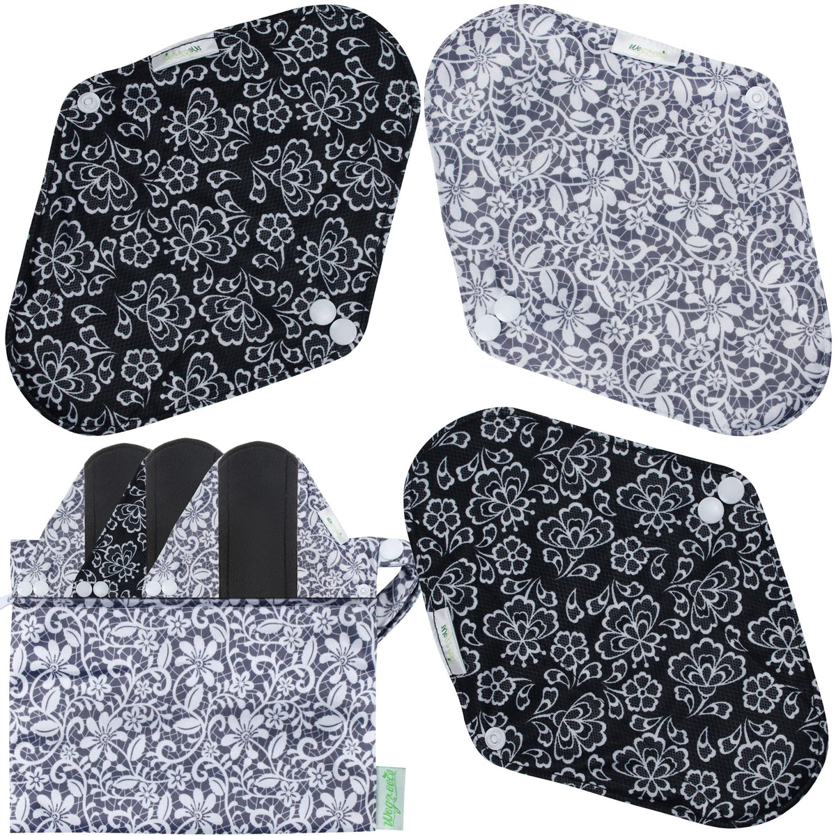Wegreeco black reusable pad with wings for secure daily wear and leakage protection.