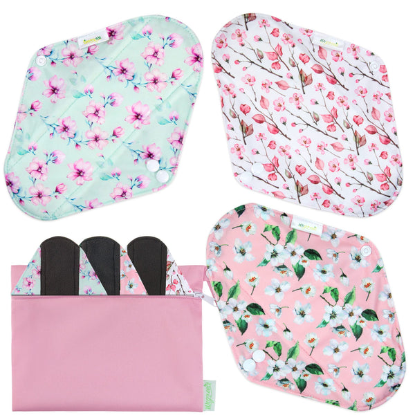 Wegreeco Charcoal Reusable Pads with cherry blossoms print for comfortable daily protection.