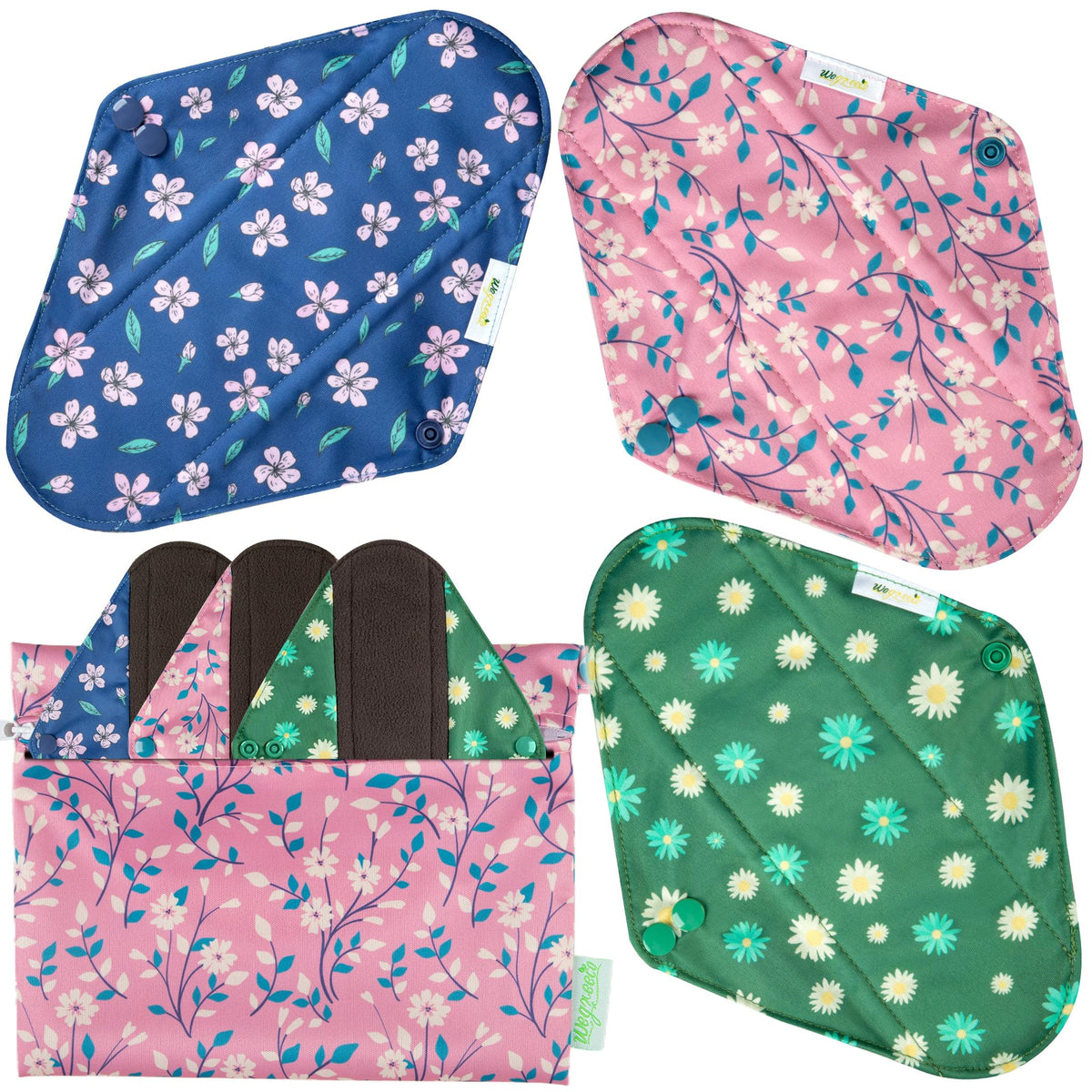 Wegreeco cloth pad with chrysanthemum print offers reliable leak protection.