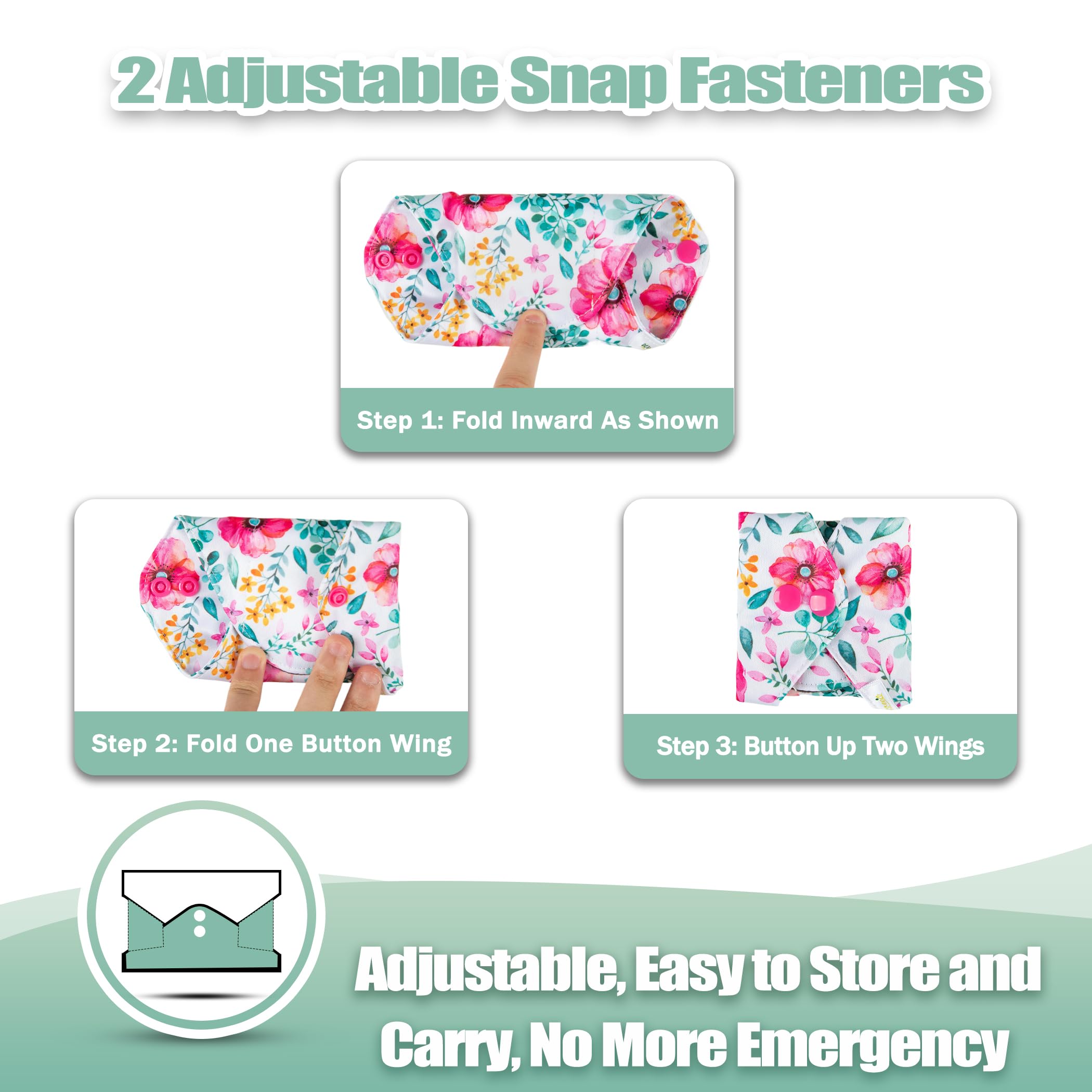 Wegreeco fold and snap design pad for secure wrap around underwear.
