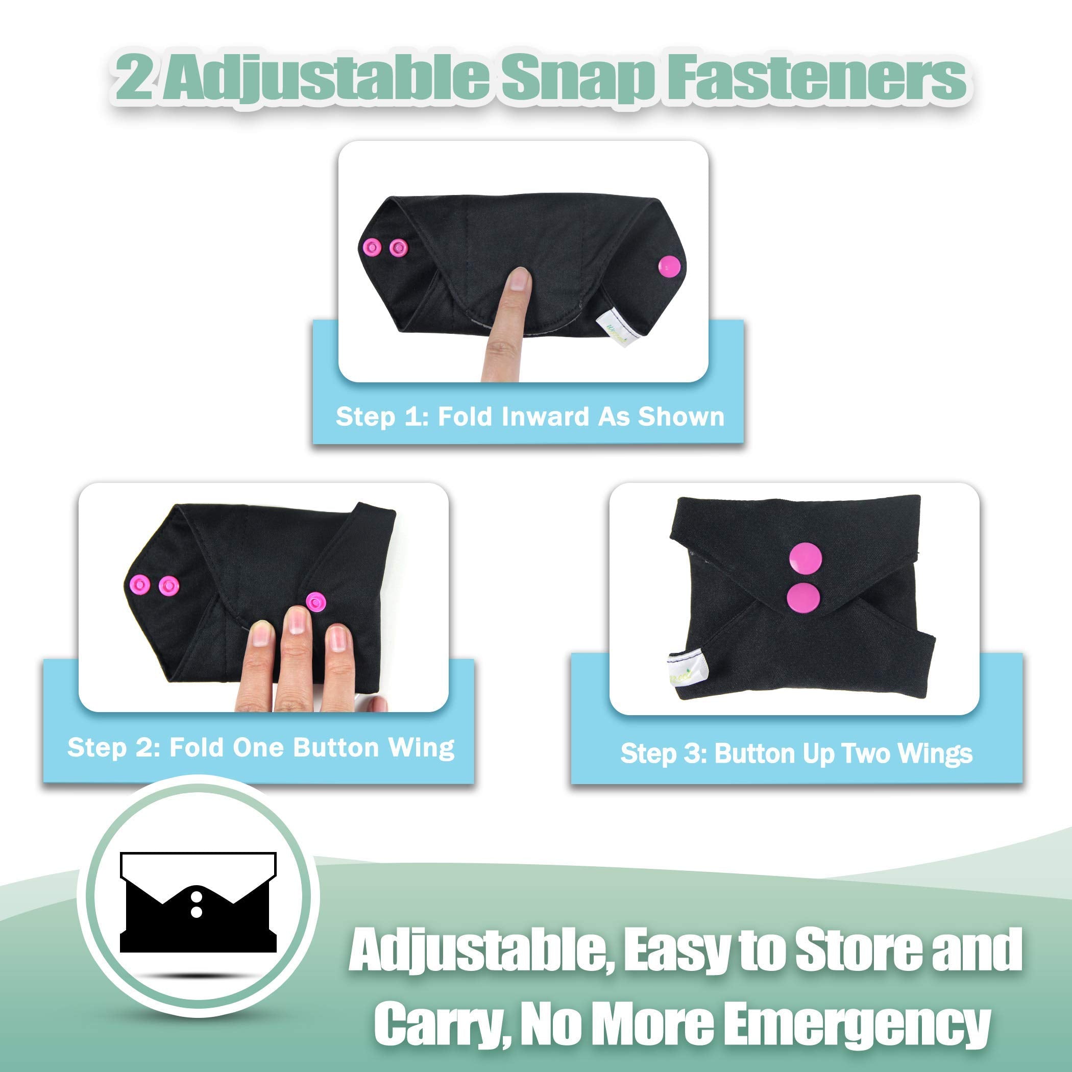 Wegreeco reusable pad with two snaps for undergarment security