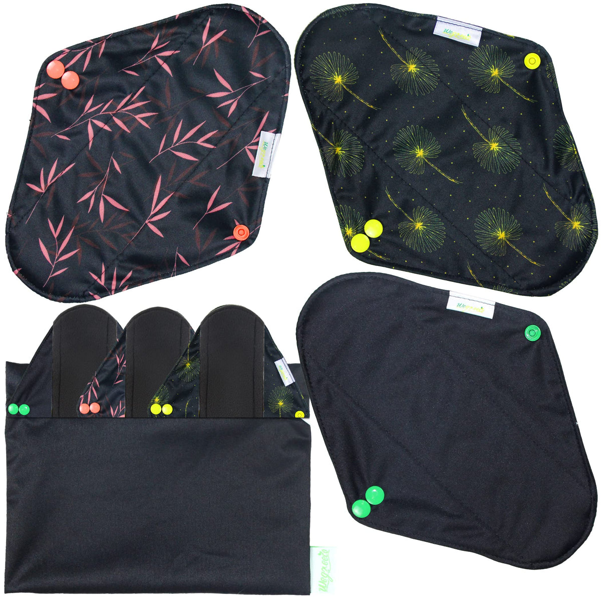 Wegreeco reusable pads dandelion pack display showing eco-friendly storage option