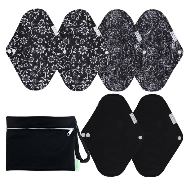 wegreeco reusable pad with leakproof outer print in black flowers for confident daily wear
