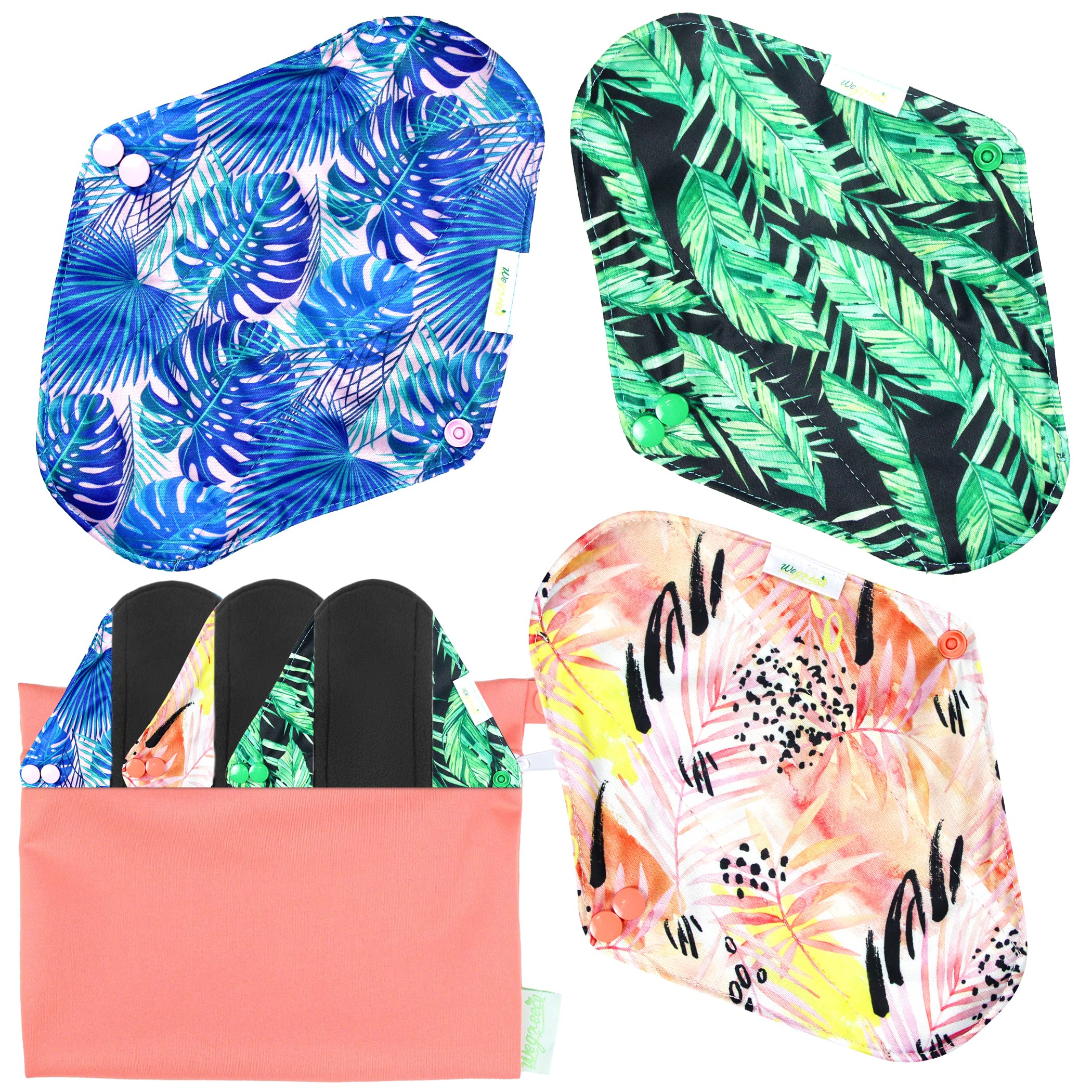 Wegreeco reusable pads leaves print outer shield for leak protection and daily wear