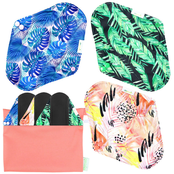 Wegreeco reusable pads leaves print outer shield for leak protection and daily wear