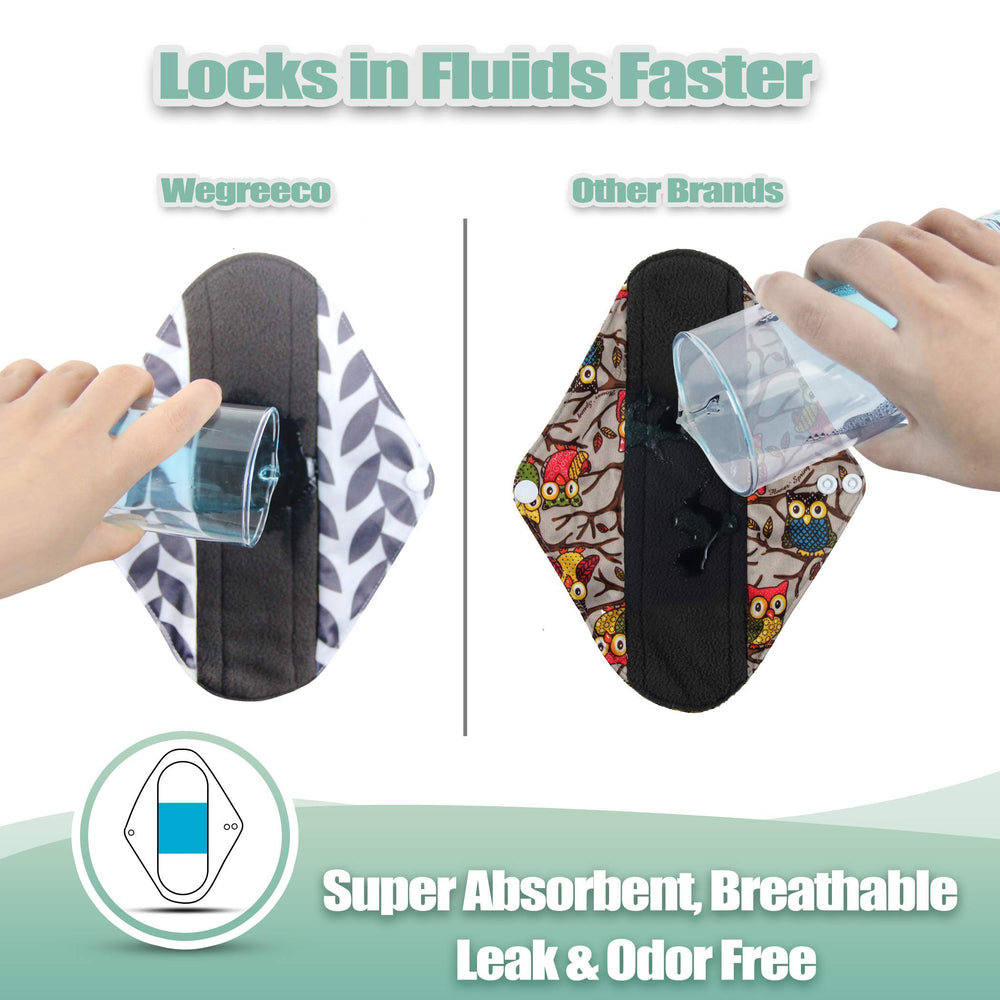 Wegreeco reusable pads middle microfiber layer, ultra-absorbent performance for reliable protection