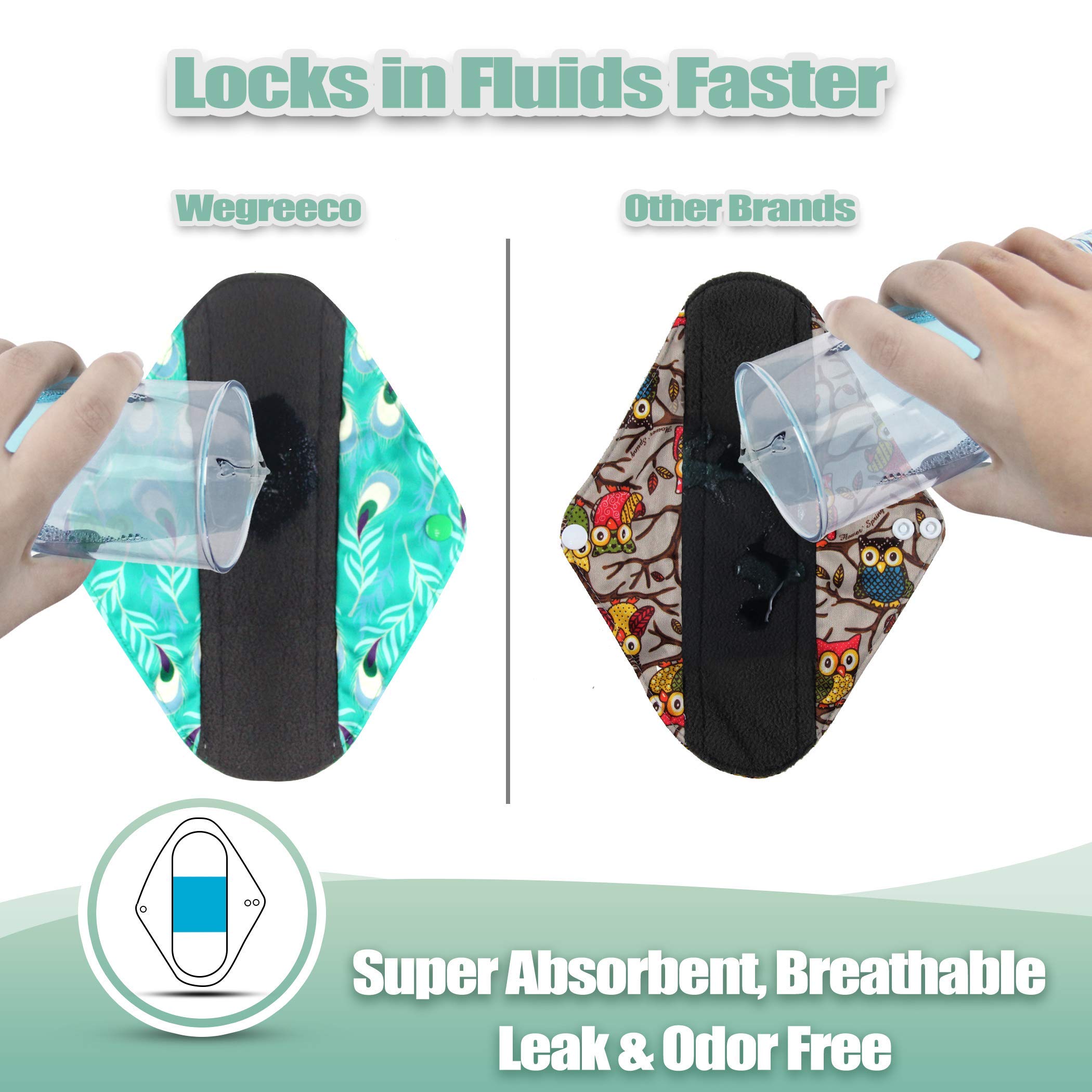 Wegreeco Peacock microfiber middle layer shows high absorbency for long wear.
