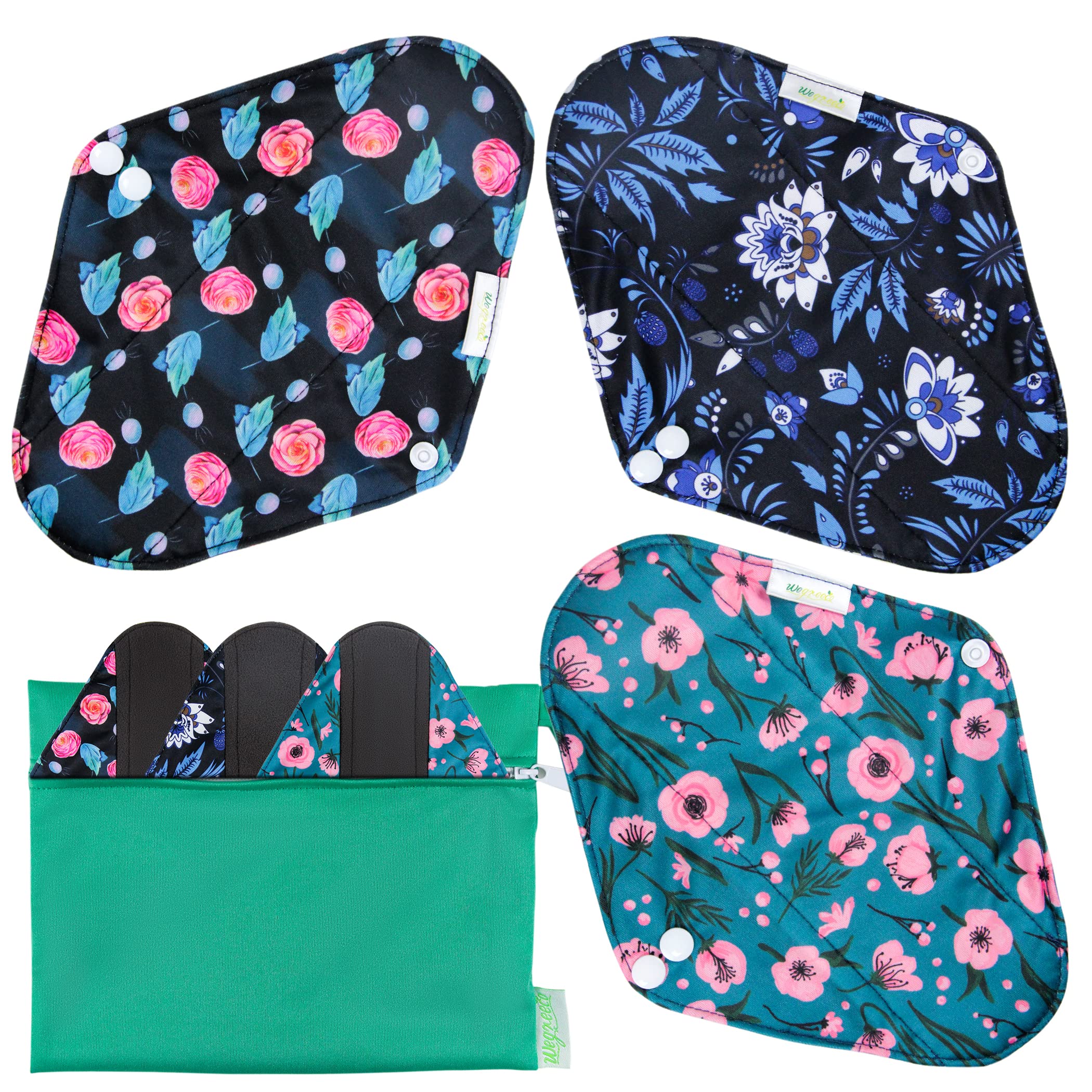 Wegreeco reusable pad with rose print pack front for daily comfort.