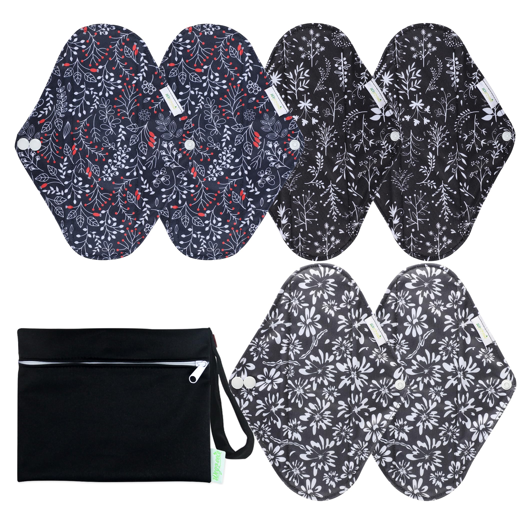 Wegreeco reusable pads Summer Flowers Pack showing leak-free outer and comfortable protection