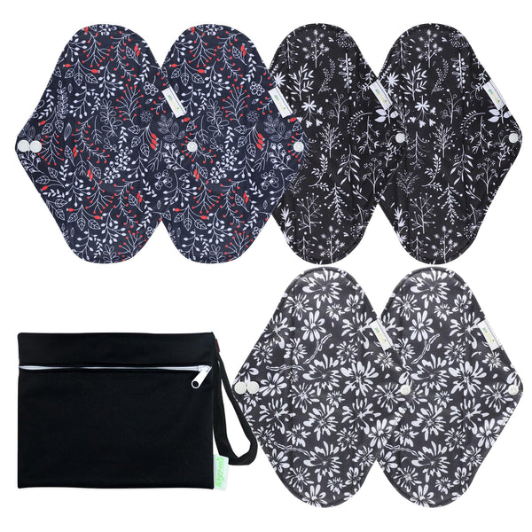 Wegreeco reusable pads Summer Flowers Pack showing leak-free outer and comfortable protection