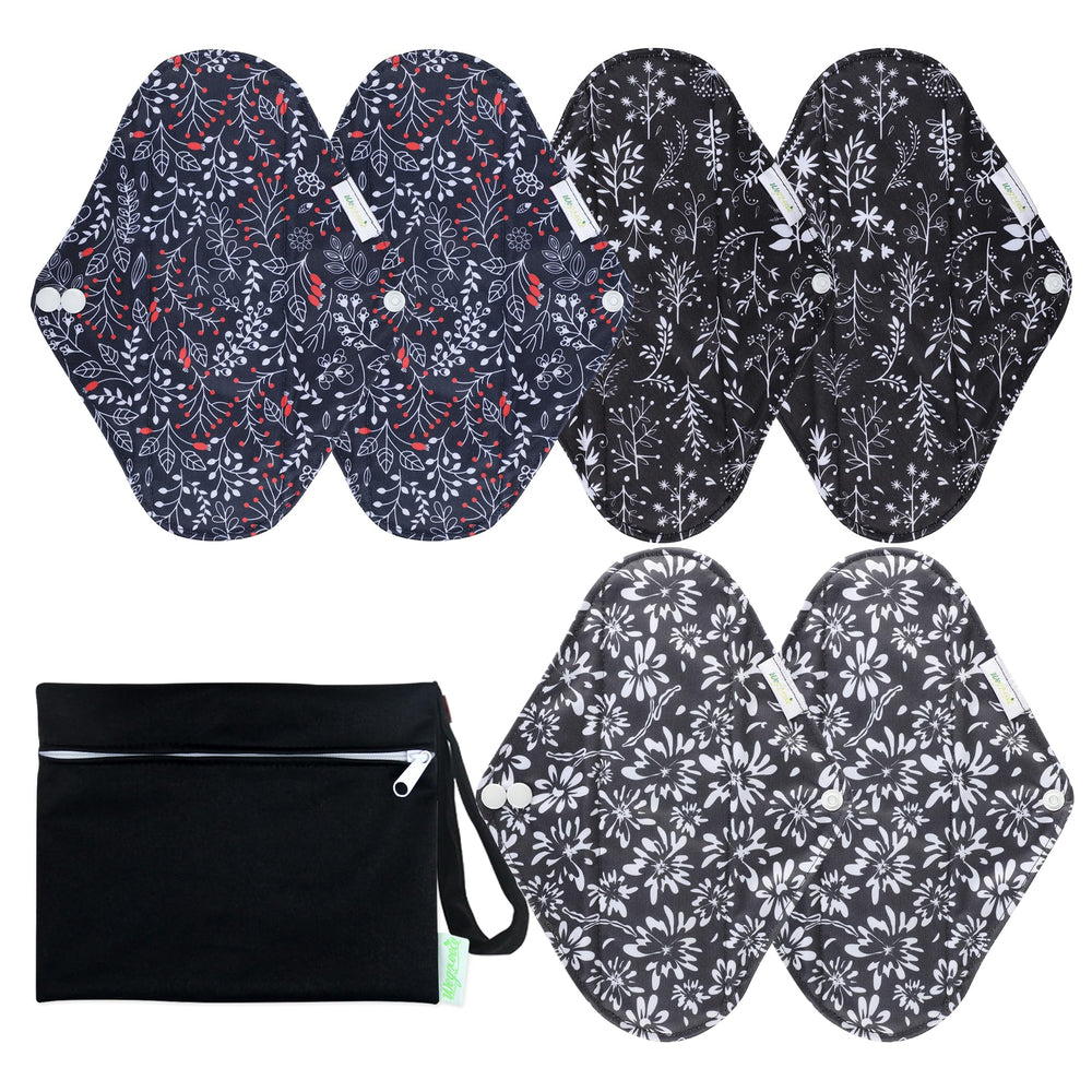 Wegreeco reusable pads Summer Flowers Pack showing leak-free outer and comfortable protection
