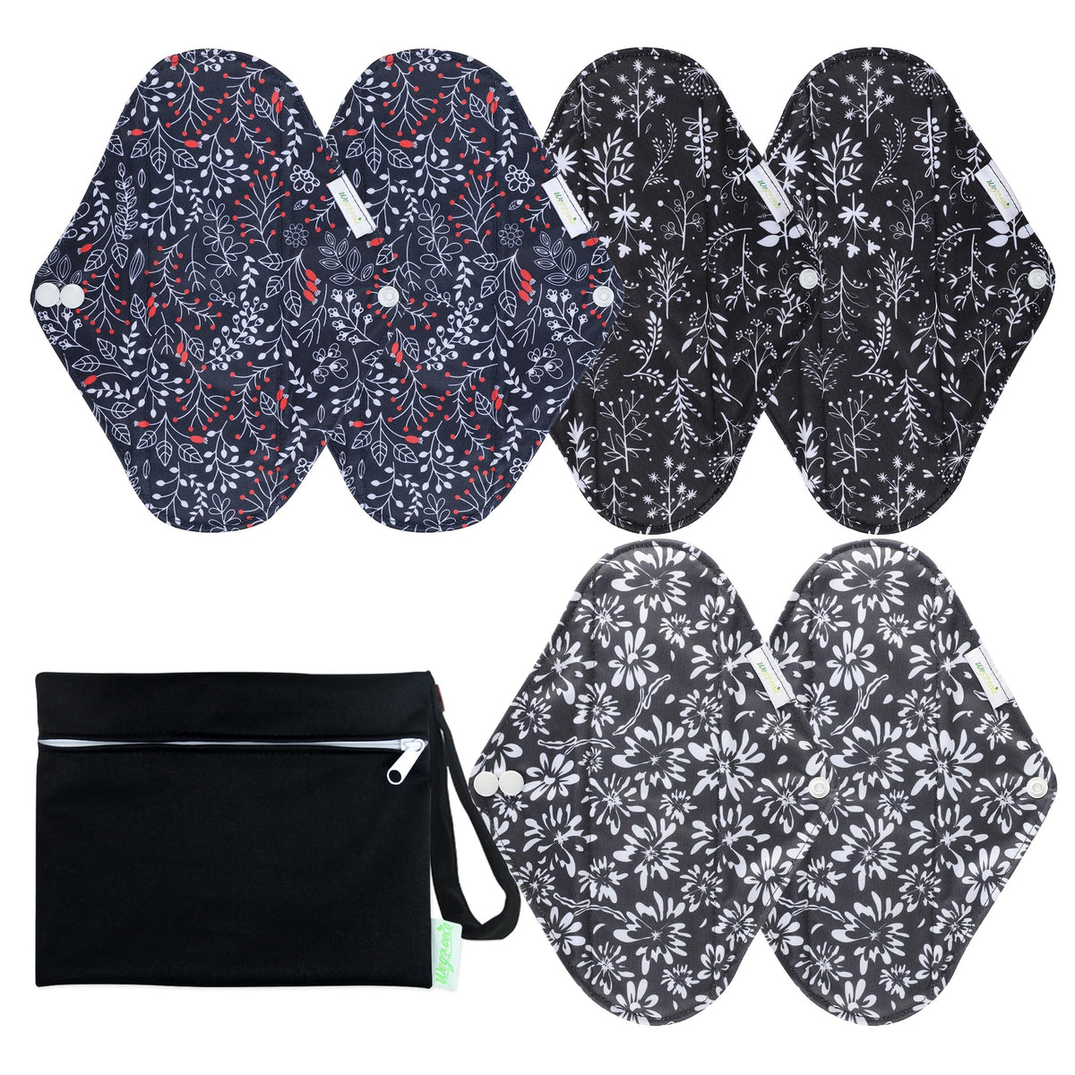 Wegreeco reusable pads Summer Flowers Pack showing leak-free outer and comfortable protection