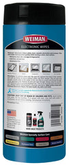 Weiman electronic wipes canister 30-count dispensing action shows quick lint-free surface cleaning.
