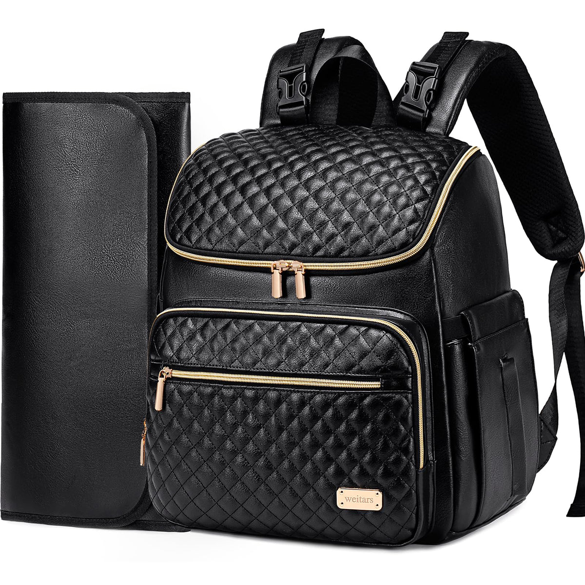 Weitars diaper bag backpack front view with quick-access pockets for on-the-go parents.