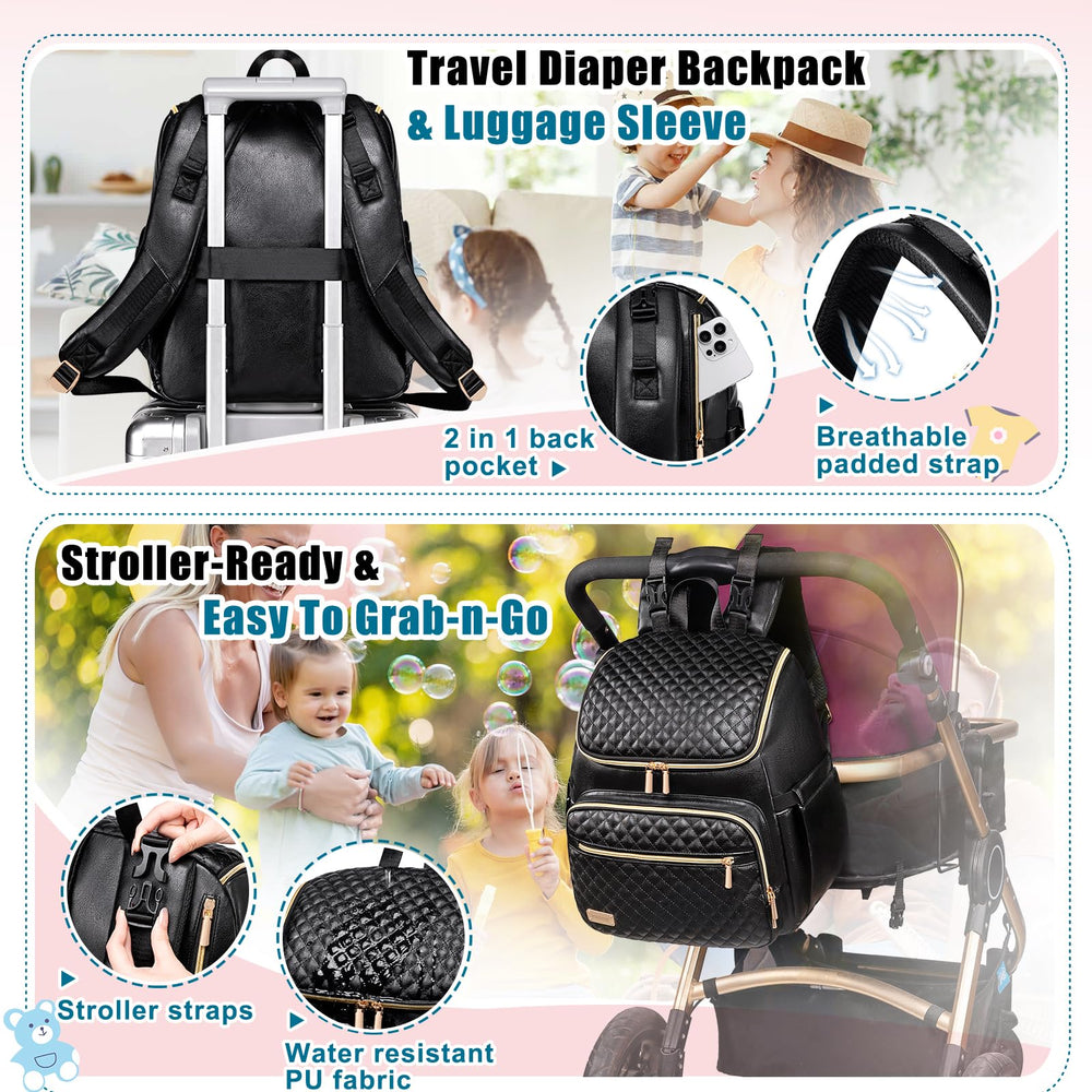 Weitars diaper bag backpack waterproof faux leather exterior resists wear.