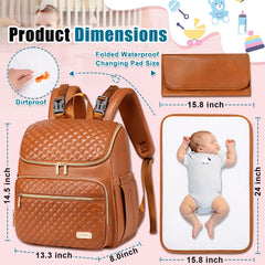 Weitars leather diaper bag backpack back strap view showing hands-free portability for travel.