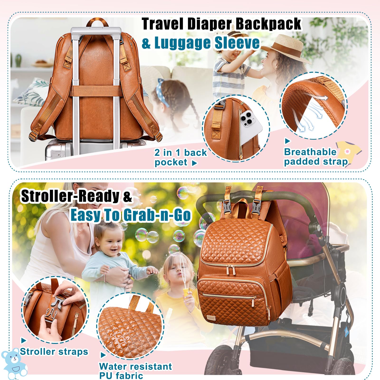 Weitars leather diaper bag luggage sleeve ideal for airport travel.
