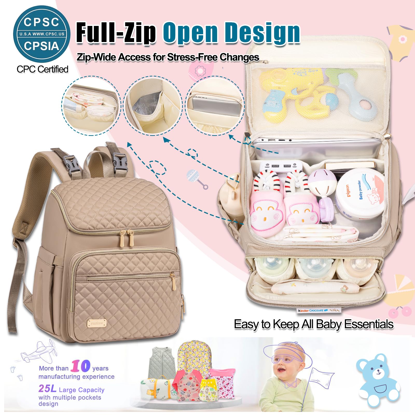 Weitars changing pad is included for on-the-go diaper changes.