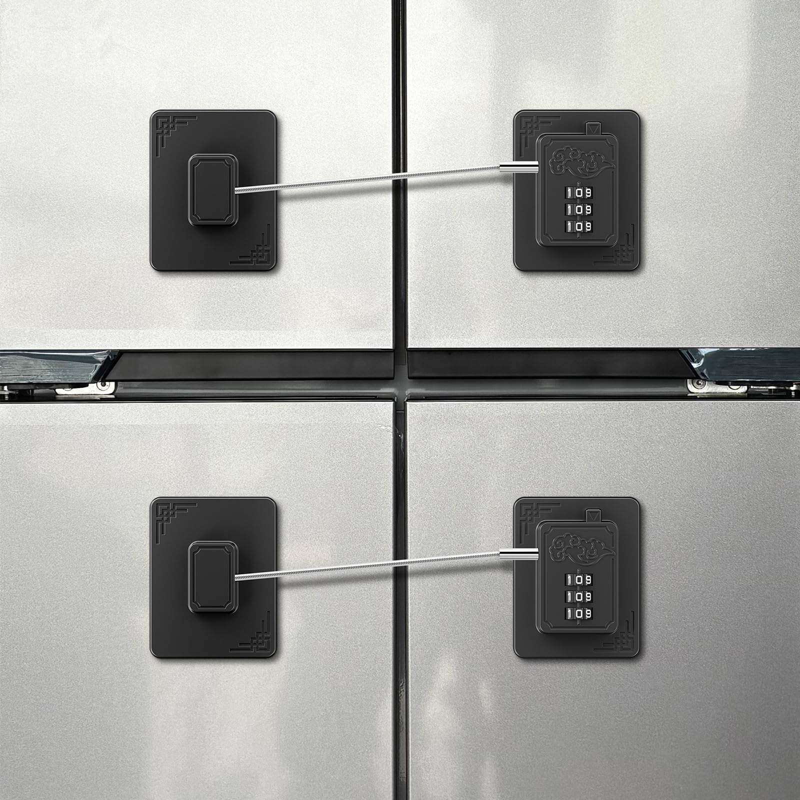 Welangle black fridge lock design blends with modern kitchen aesthetics.
