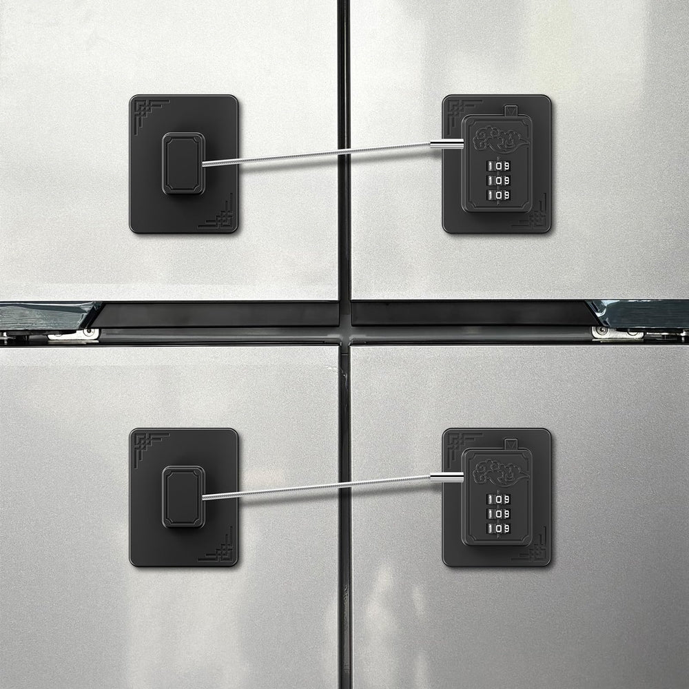Welangle black fridge lock design blends with modern kitchen aesthetics.