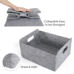 Welaxy storage baskets collapsible set folds flat for compact storage and quick setup.