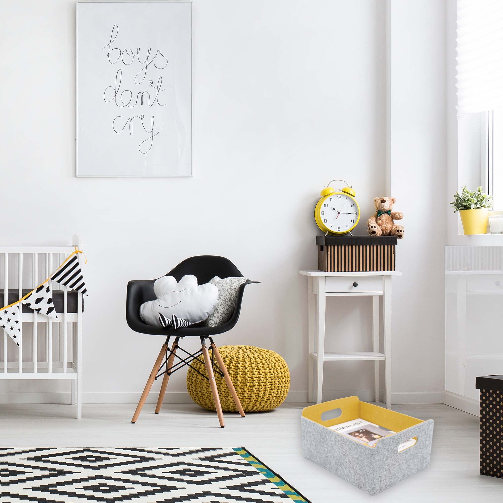 Welaxy two-tone bin neatly fits shelves to organize clothes and accessories.