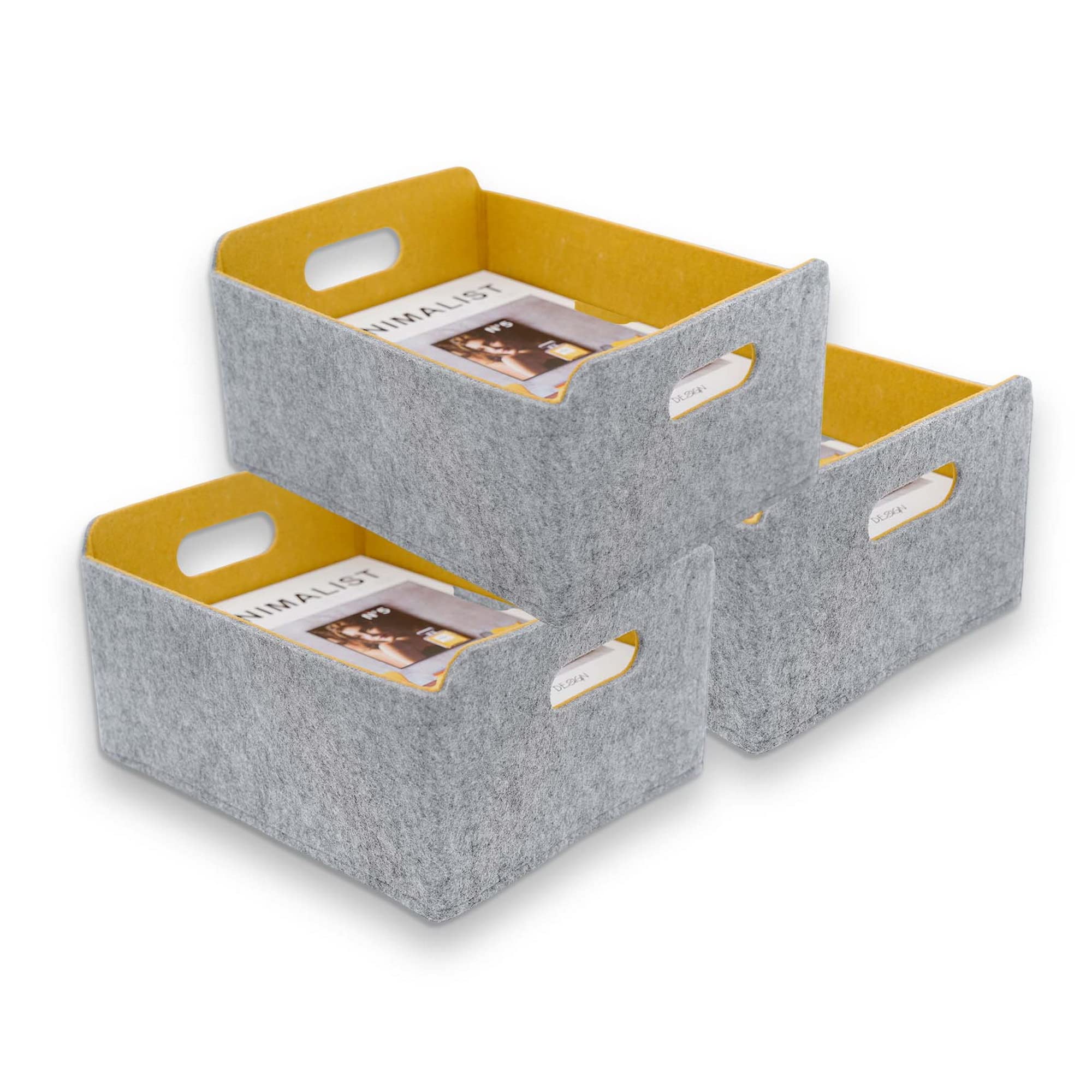 Welaxy storage basket in two-tone grey shows compact, versatile organization for shelves.