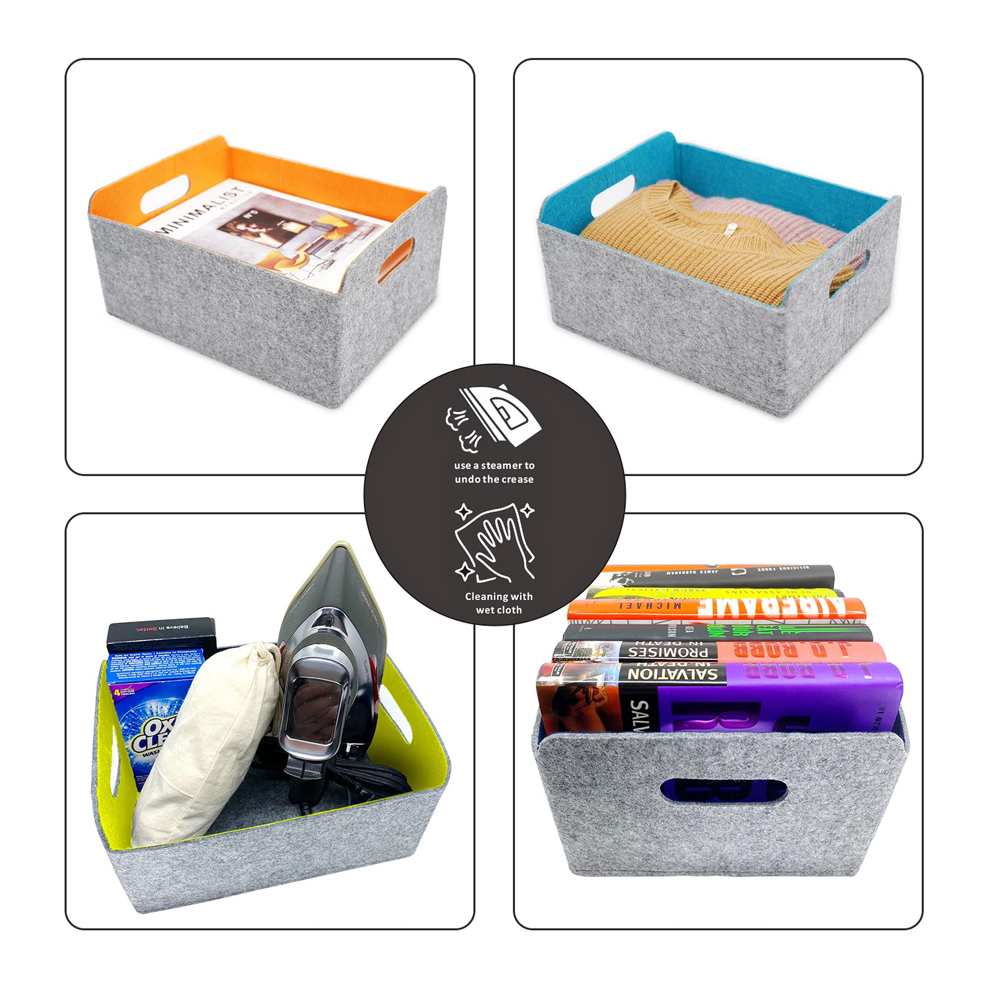 Two-tone natural feel enhances desk, shelf, and bathroom organization