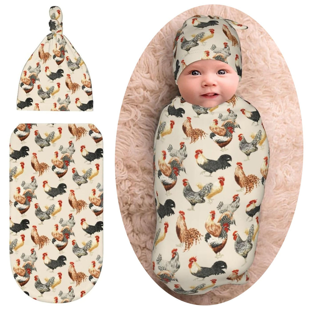 WELBB Rooster Chickens swaddle blanket for cozy newborn comfort