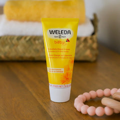 Diaper-area skin nourishment demonstrated by Weleda cream