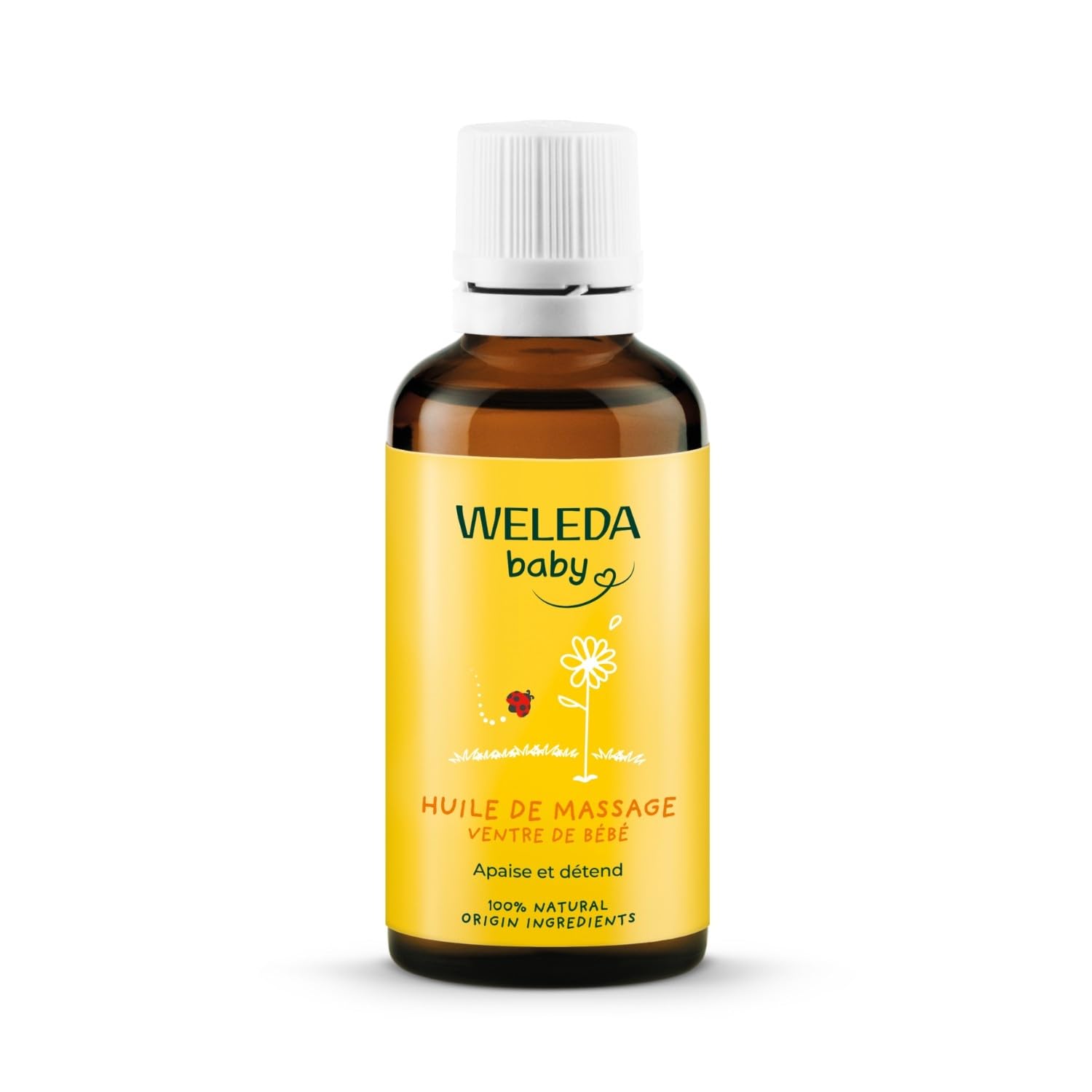 Weleda Baby Tummy Oil bottle for gentle skin nourishment during massage.