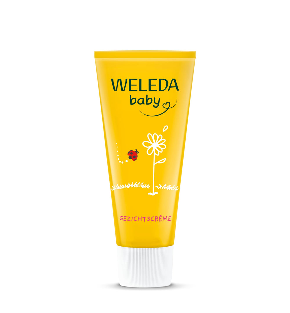 Weleda Calendula Baby Face Cream packaging shown for gentle daily care.